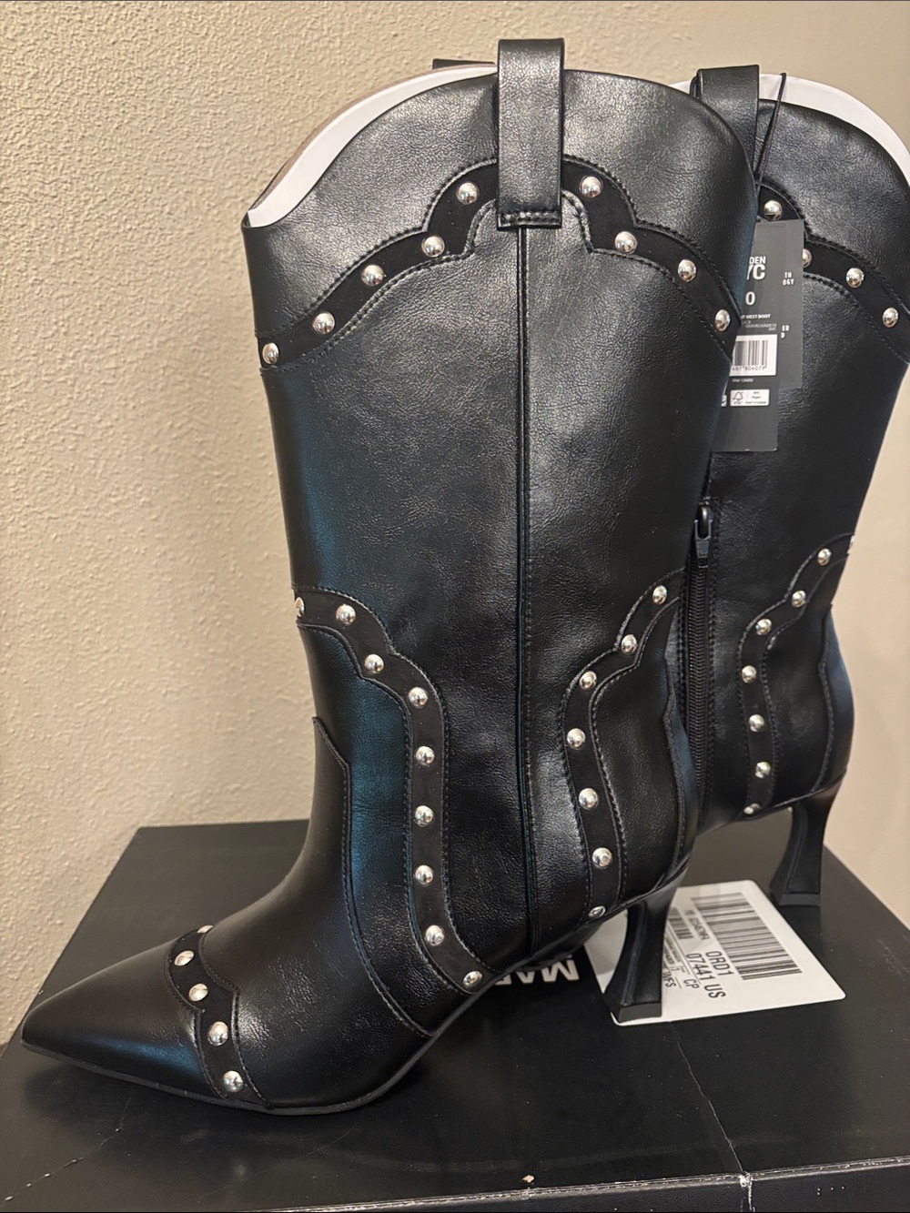 Madden NYC Women’s Black Studded Mid-Calf Heeled Boots - Women